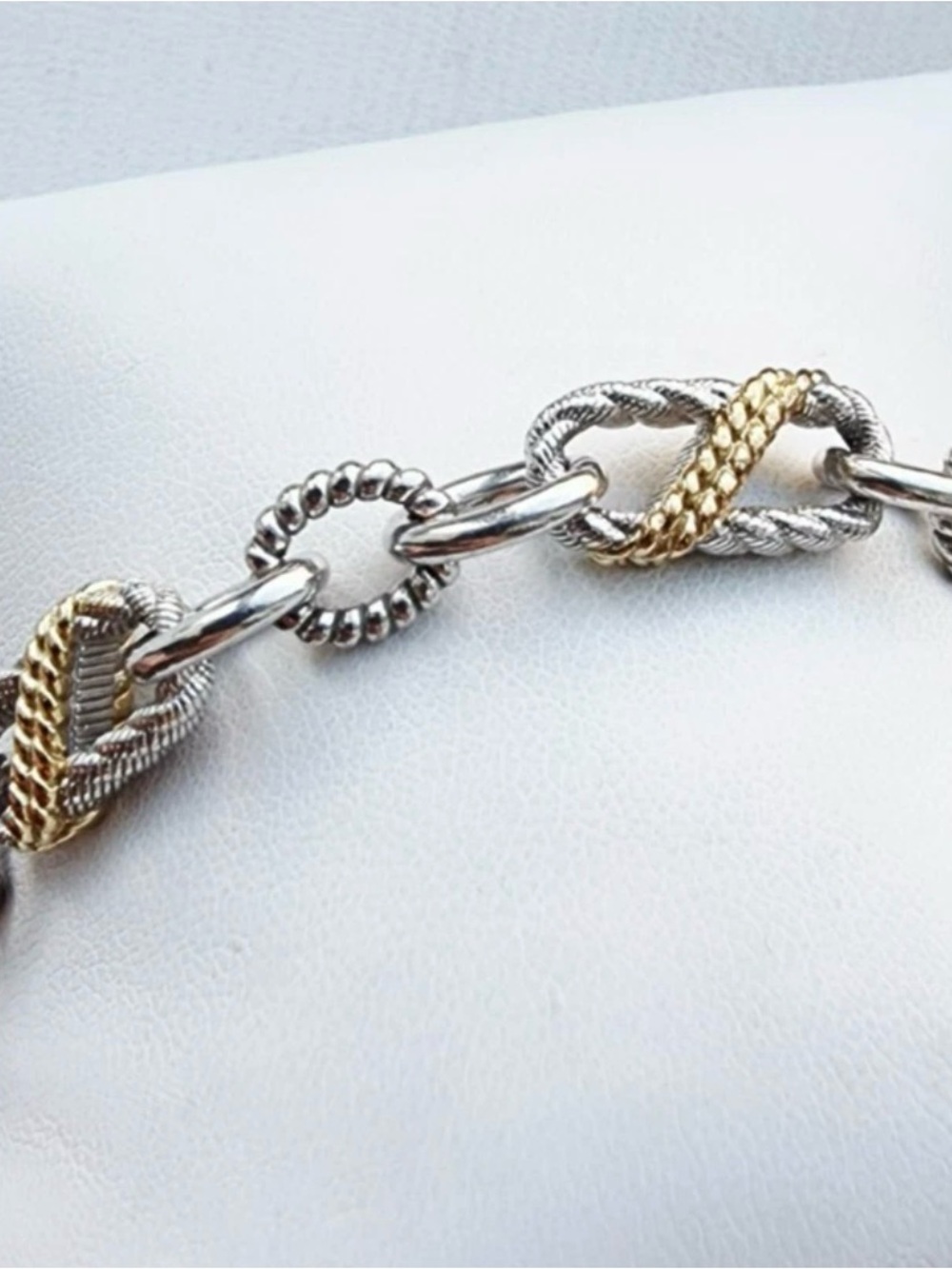 Judith Ripka 925 Sterling Two-Tone Fleur-de-Lis Charm Bracelet 8” 29g CZ - Picture 13 of 15